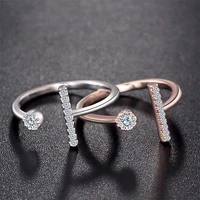 s925 sterling silver couple ring korean style geometric modeling zircon wedding gift adjustable ring women fashion jewelry