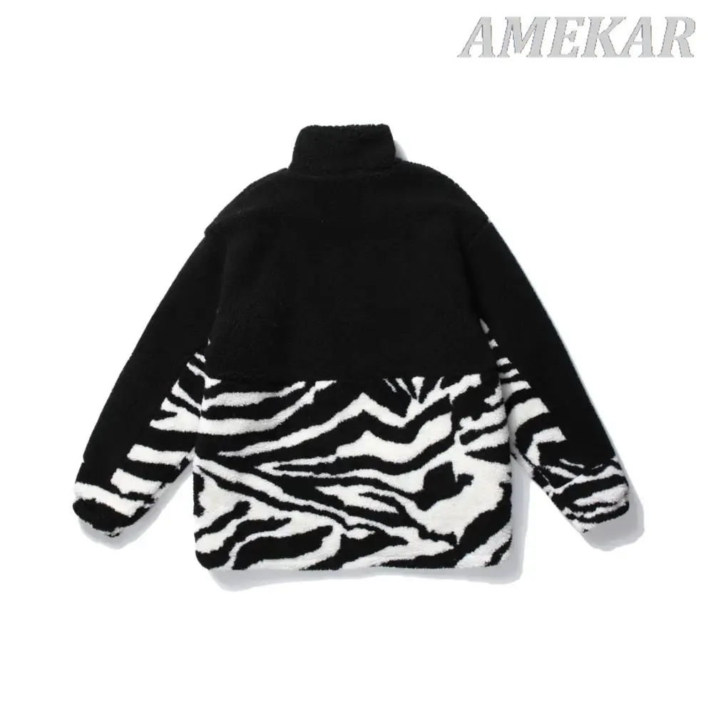 2023 Print Casual Lamb Wool Parka Winter Clothing Korea Style Streetwear Coat Hip Hop Zipper Fashion Soft Jackets For Men Women