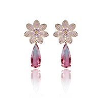 mulitcolor cubic zircon cz flower earrings crystals dangle earring for bride women girl birthday party jewelry ce11192