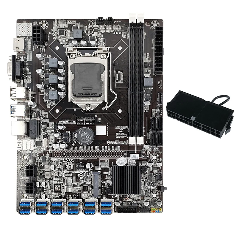 

B75 BTC Mining Motherboard 12 USB3.0 To PCIE1X Graphics Slot LGA1155 DDR3 DIMM RAM SATA3.0 For B250 With Power Starter