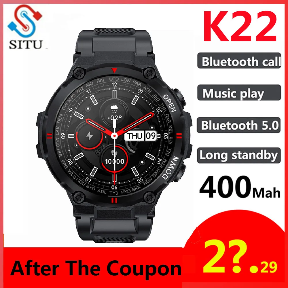 

K22 Smart Watch Men 400Mah Big Battery Music Play Fitness Tracker Bluetooth Call Sport Smartwatch 2021 Health Monitoring