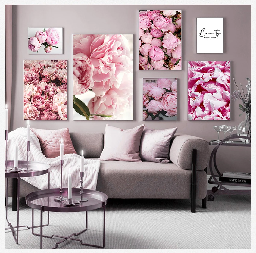 

And Print Wall Art Picture For Living Room Home Decoration Nordic Decor Canvas Painting Elegant Peony Flower Phrase Poster