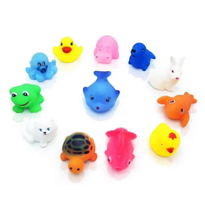 

12 Pcs Baby Wash Bath Toys Small Animals Float Squeeze Sound Dabbling Toys Cute Soft Rubber Bathroom Bath Interactive Play