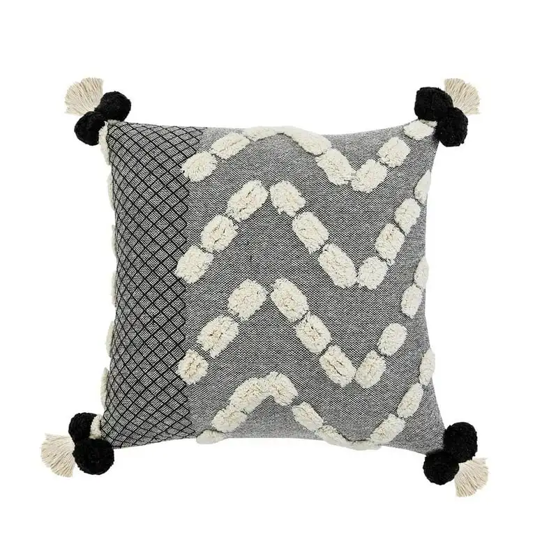 

x 20" Hand-stitched Gray/ White Geometric Organic Cotton Pillow Cover