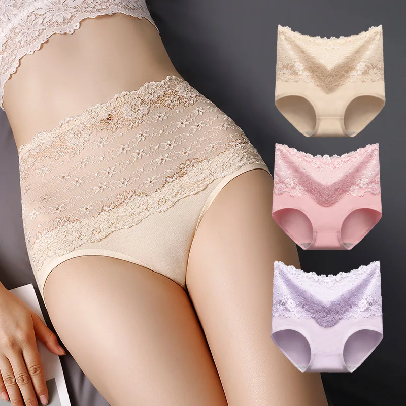 

8PCS New underwear sexy lace medium high waist cotton women's Panties