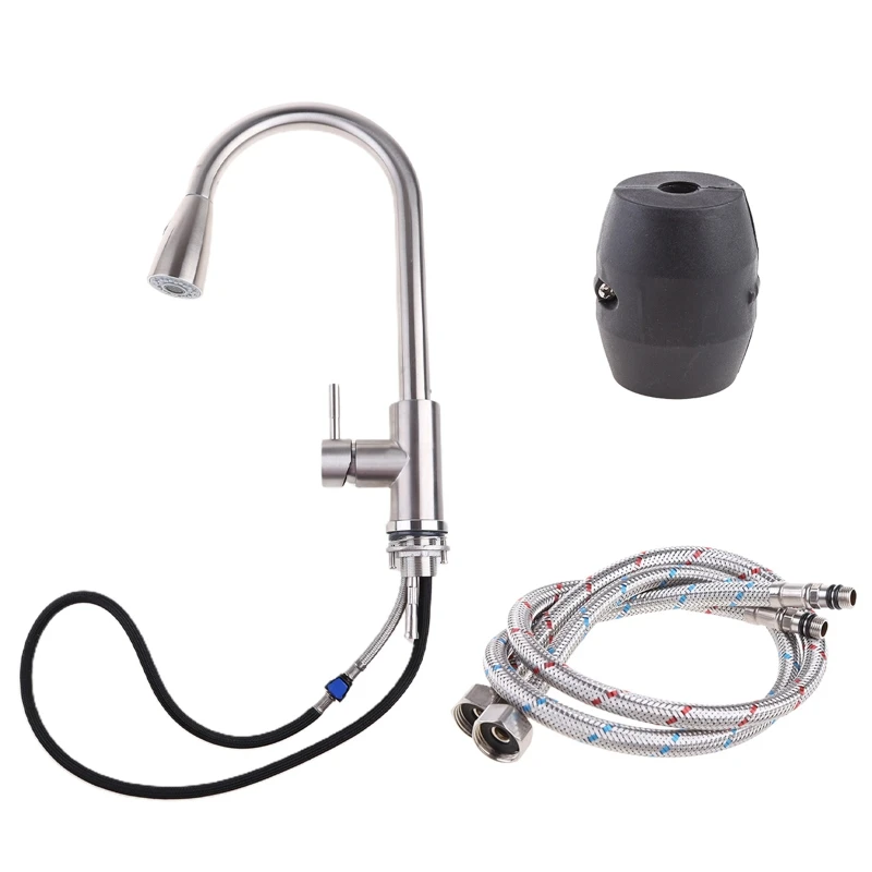 

Single-handle Kitchen Sink Faucet with Pull Down Sprayer Vertical Basin Cold Water Faucet 360° Swivel Faucets Universal