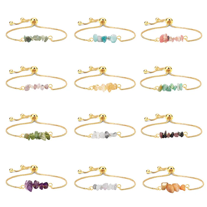 

Natural Gem Stone Bracelet Irregular Crystal Stretch Chip beads Bracelets Bangles Quartz Wristband For Women