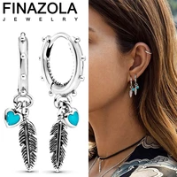 finazola bohemia vintage silver color feather drop earrings heart shaped romantic love enamel charm women jewelry gifts dropship