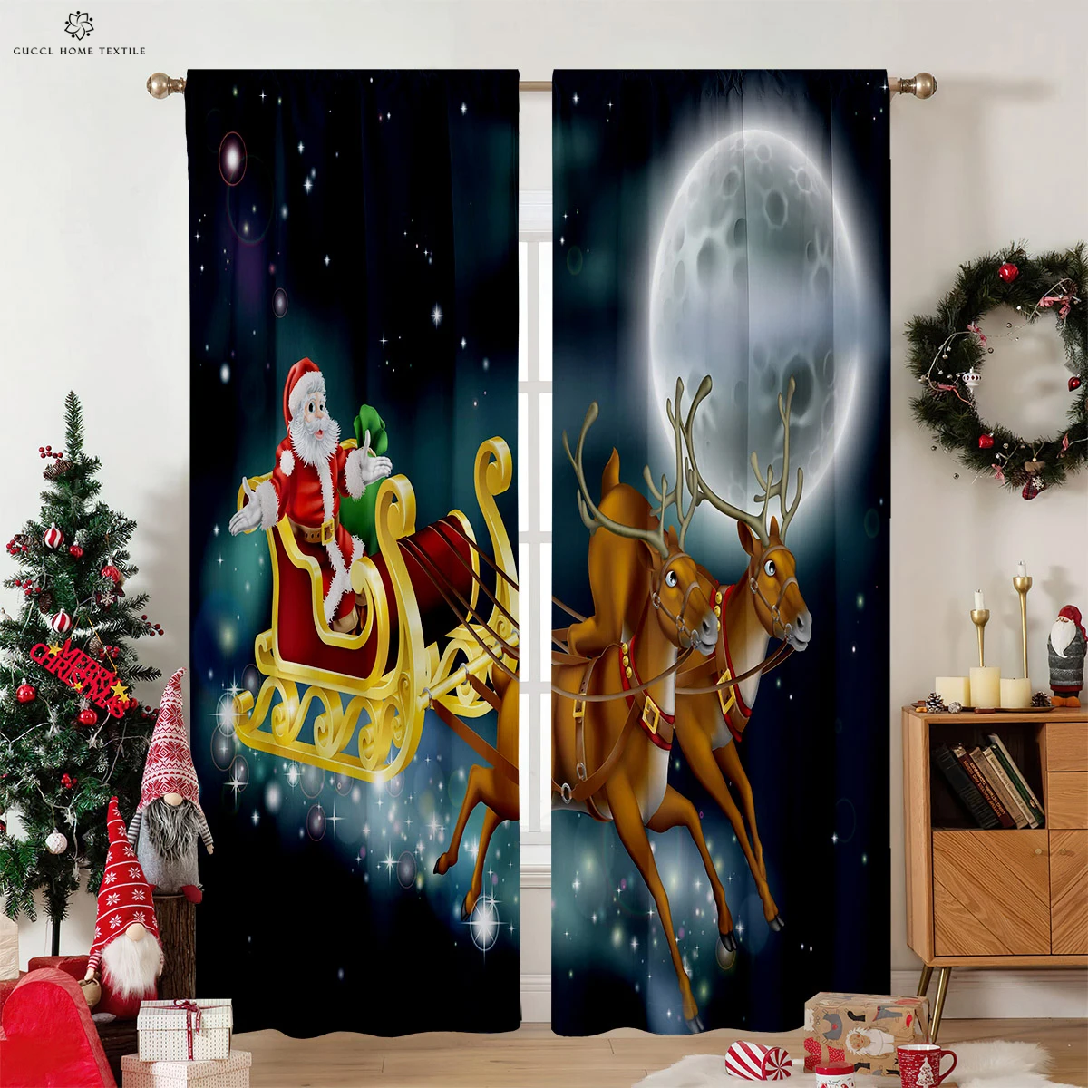 Рождественские шторы с 3D-принтом Санта-Клауса и снеговика праздничное украшение
