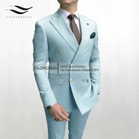 beige mens suit 2 pieces double breasted notch lapel flat slim fit casual tuxedos for weddingblazerpant