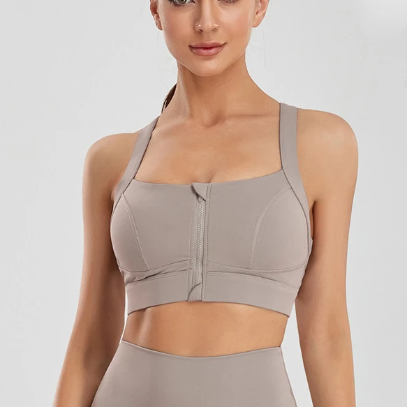 

X-HERR Wide Strap Zip Front Sports Bra for Women Athletic Crisscross Back Workout Yoga Bras High Impact Gym Fitness Running Tops
