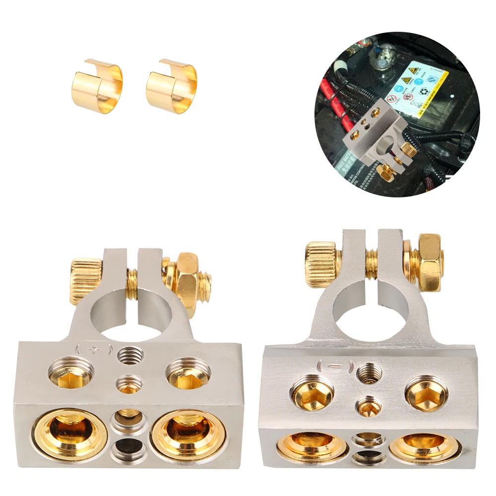 

2Pcs Positive Negative Car Modified Battery Head With 2 Clear Covers Shims Car Battery Terminal Connectors 0/2/4/8/10 Gauge