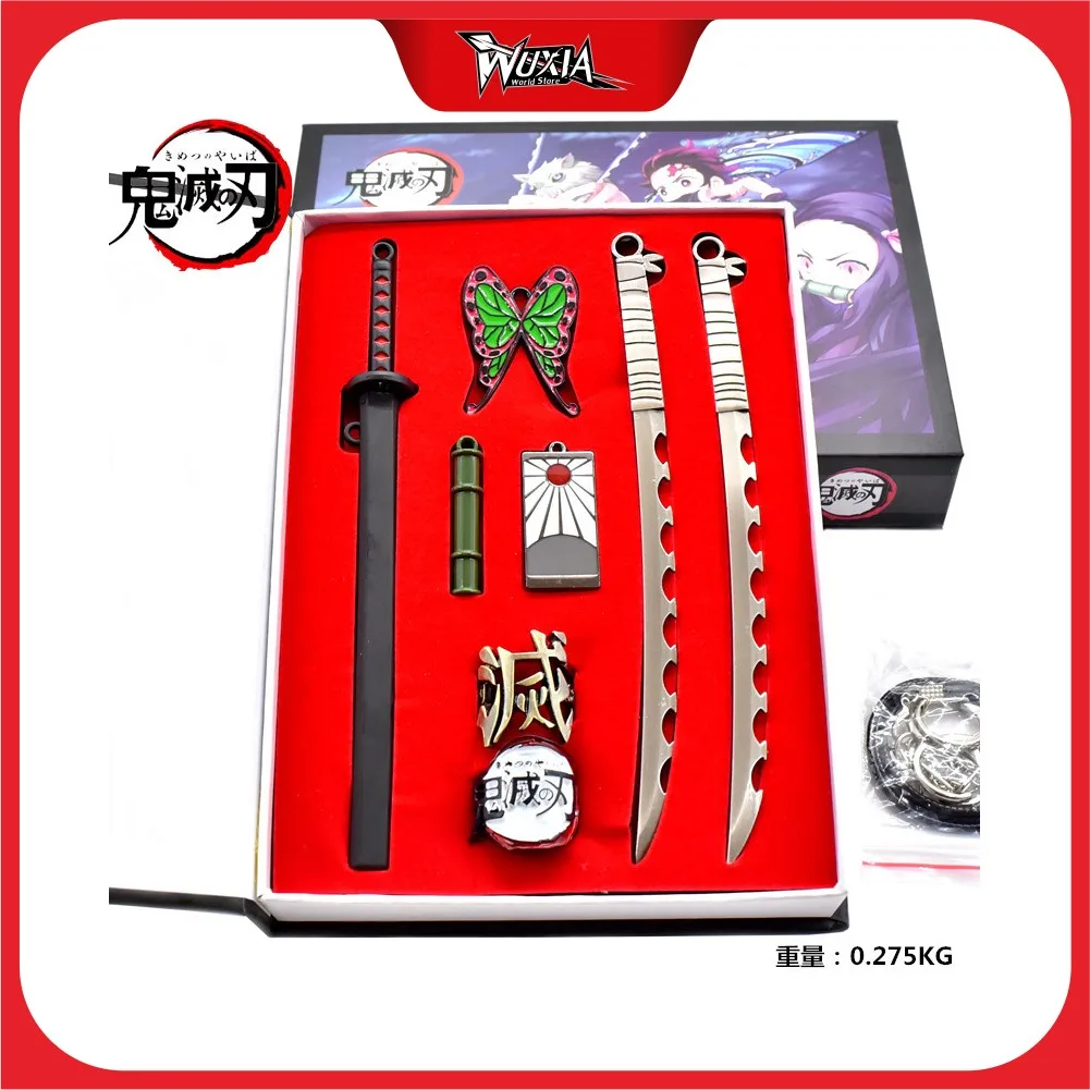 

Demon Slayer 7-piece set Tanjirou Tomioka Giyuu Agatsuma Zenitsu Alloy Katana Sword Anime Keychain Weapon Model Christmas Gift