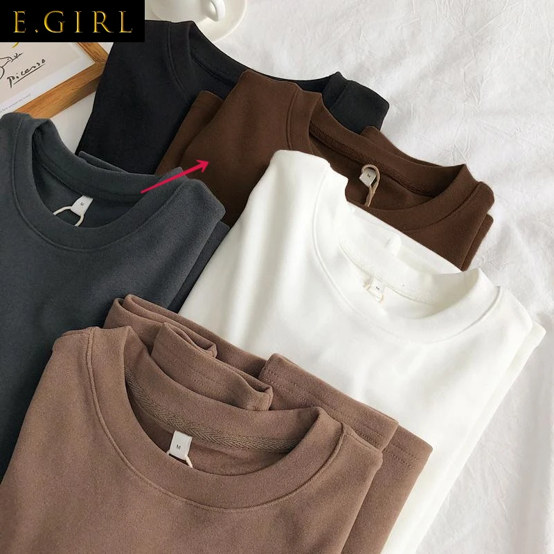Long Sleeve T-shirts Women Solid Simple Basic Cozy Spring All-match Feminino Classic O-neck Leisure 6 Colors College Top Tees