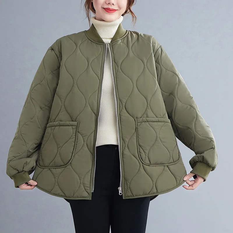 2022 Winter Vintage Long Sleeve Zipper Female Outerwear Chic Short Tops Fashion Pocket with Drawstring Warm Cotton Women Coat enlarge