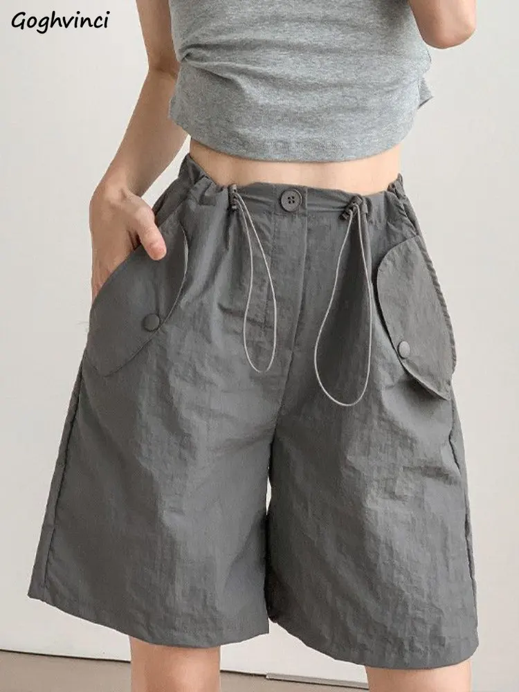 

Шорты женские повседневные со складками, праздничные простые универсальные штаны-карго карамельных цветов, уличная одежда в Корейском стиле, лето