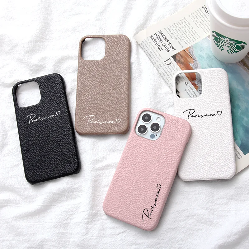 

2022 Custom Name Heart Leather Phone Case For 11 12 13 Pro Max X XR XS Max 7 8 Plus SE Personalised For iPhone 13 Pro Max Cover