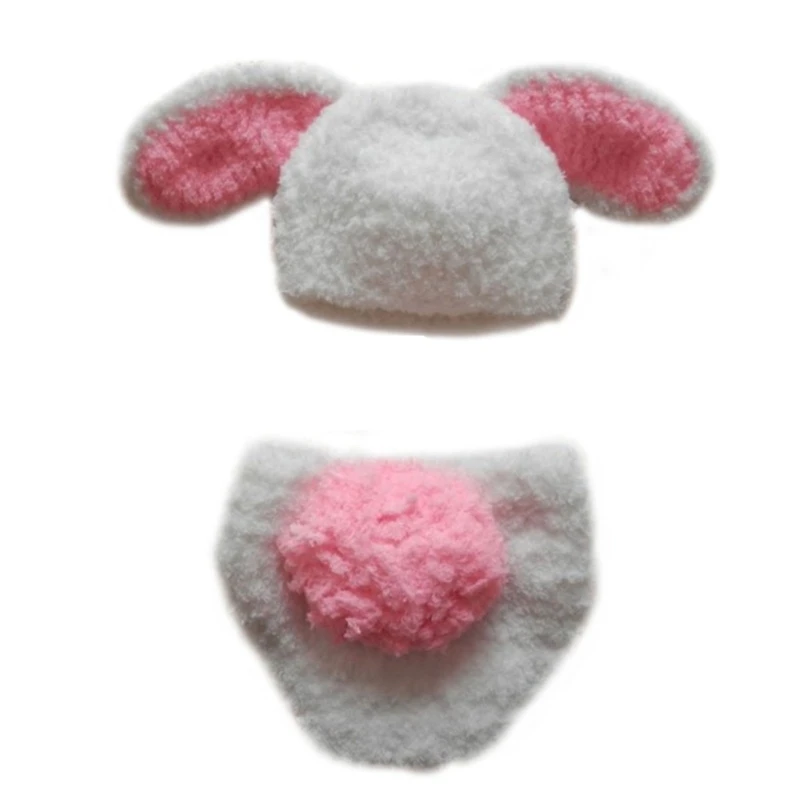 

Newborn Photography Props Baby Easter Bunny Outfits Handmade Fluzzy Rabbit Set Cute Bunny Hat Shorts Costume for Infant