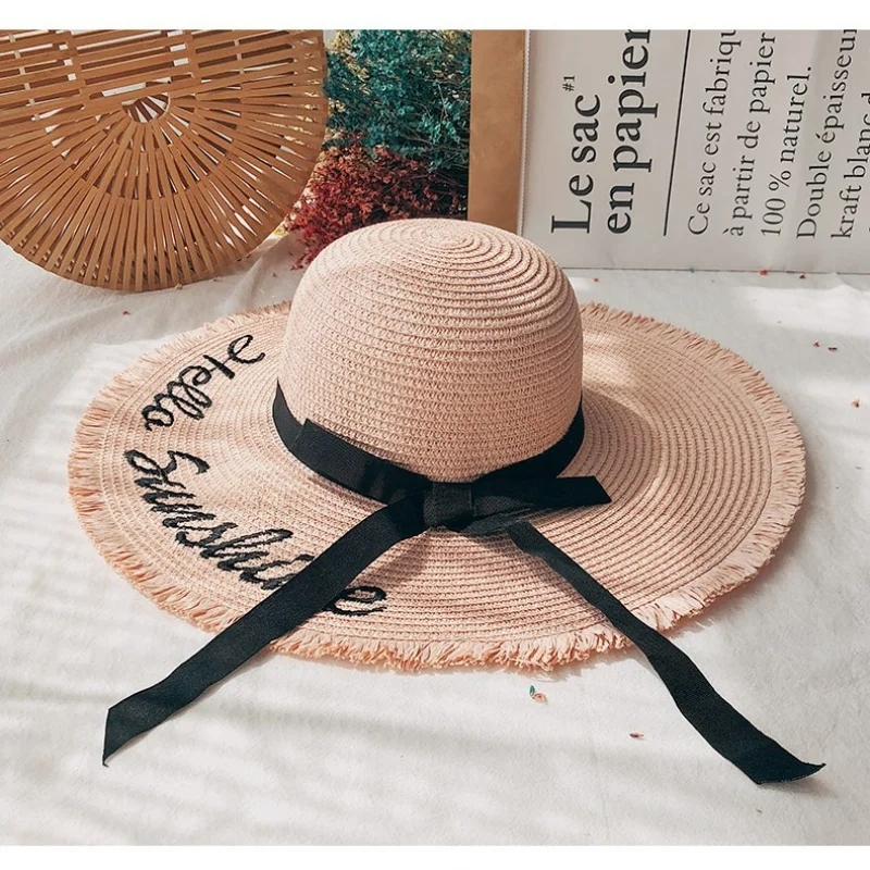 

Шляпа женская Соломенная с широкими полями и вышивкой, 2023