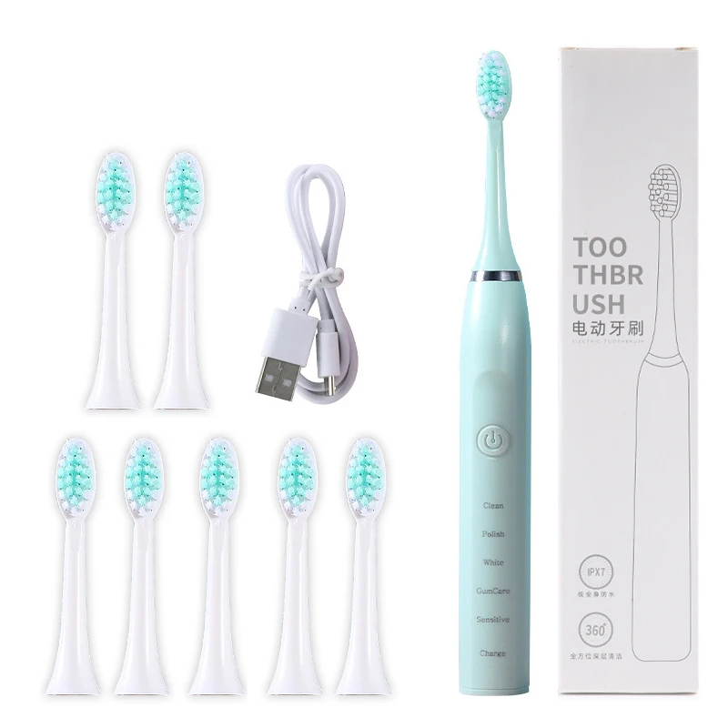 

Ultrasonic electric toothbrush rechargeable toothbrush washable electronic whitening toothbrush adult timing brush 8 brush heads