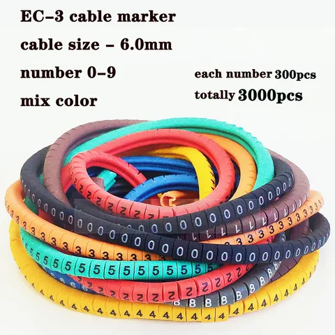Маркер для кабеля Кабельный рукав EC-0 EC-1 5000 шт. Маркер для проводов Управление кабелями Цветная изоляция проводов ПВХ Органайзер для проводов Рукава