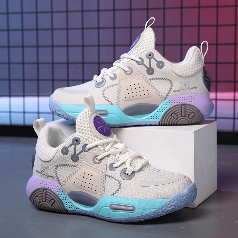 Four Season Basketball Shoes for Children Lightweight Children Shock Absorption Running Shoes Casual Sports Basketball Shoes