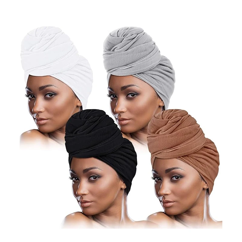 

Stretch Jersey Turban Head Wrap Knit Headwraps Urban Hair Scarf Solid Color Soft Extra Long Breathable Head Band Tie for Women