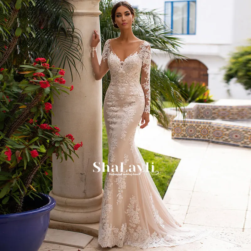 

Роскошное Свадебное платье, элегантное многослойное белое кружевное платье с V-образным вырезом, бусинами и кристаллами в виде листьев лото...