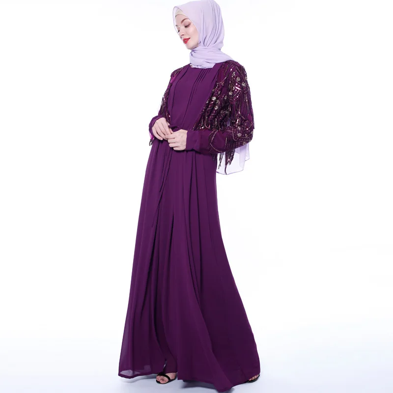 

Ins Sequins Ethnic Long Dress Arab Fringe Robe Muslim Ladies Clothing Party Banquet
