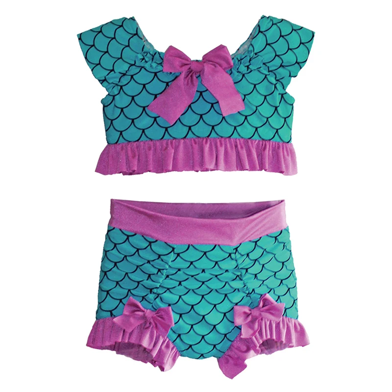 

Girls Mermaid Swim Suits Little Girl Summer Bow Rufflebutts Swimming Wear Baby Two Pieces Bikini Sets Toddler Beach Bathing Suit
