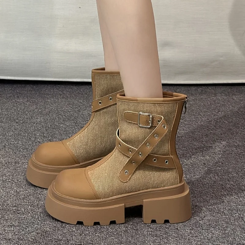 Зимние Модные мотоциклетные женские ботильоны новинка 2025 повседневная обувь на