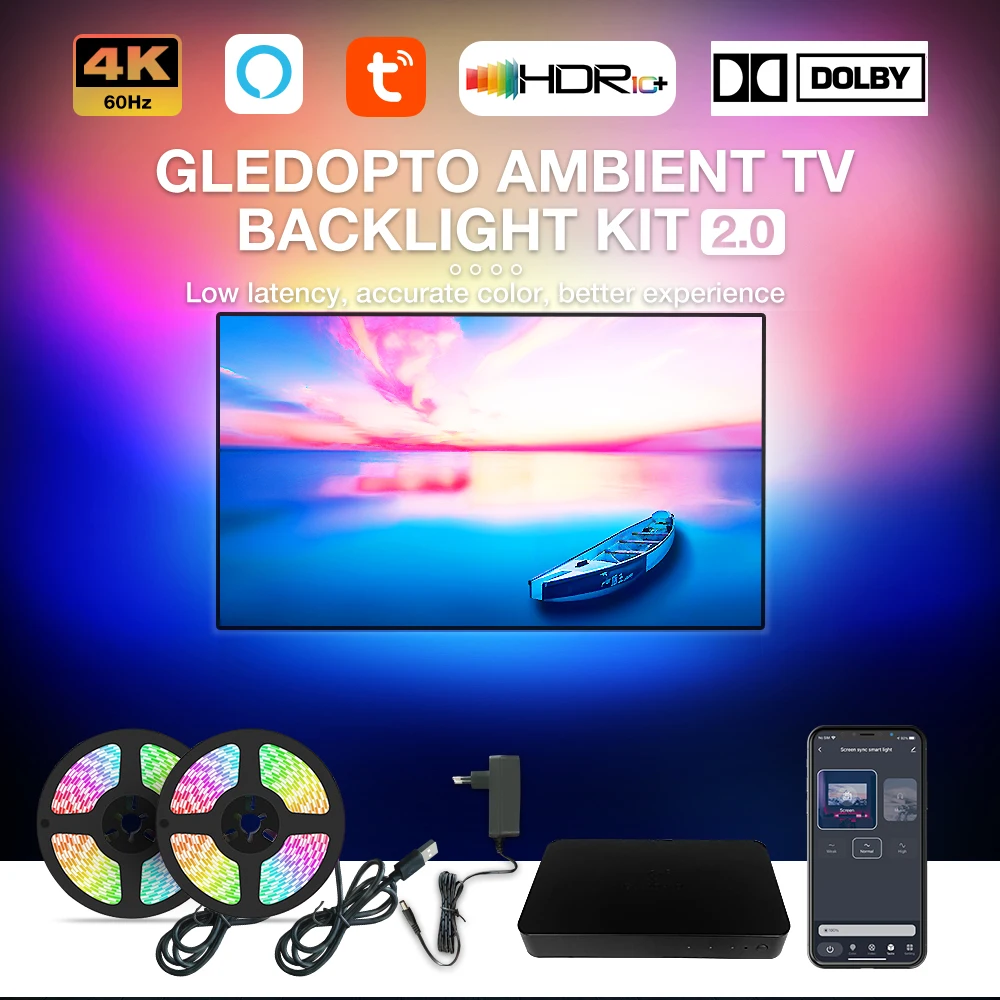 

Gledopto Smart Wireless Ambient TV Backlights HDMI-Compatible Sync Box RGBIC LED Strip Light Kit For TV Screen Decoration Xbox