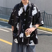 cartoon printed mens shirts summer baggy short sleeve tops fashion harajuku casual cardigan blouses oversized male y2k clothes