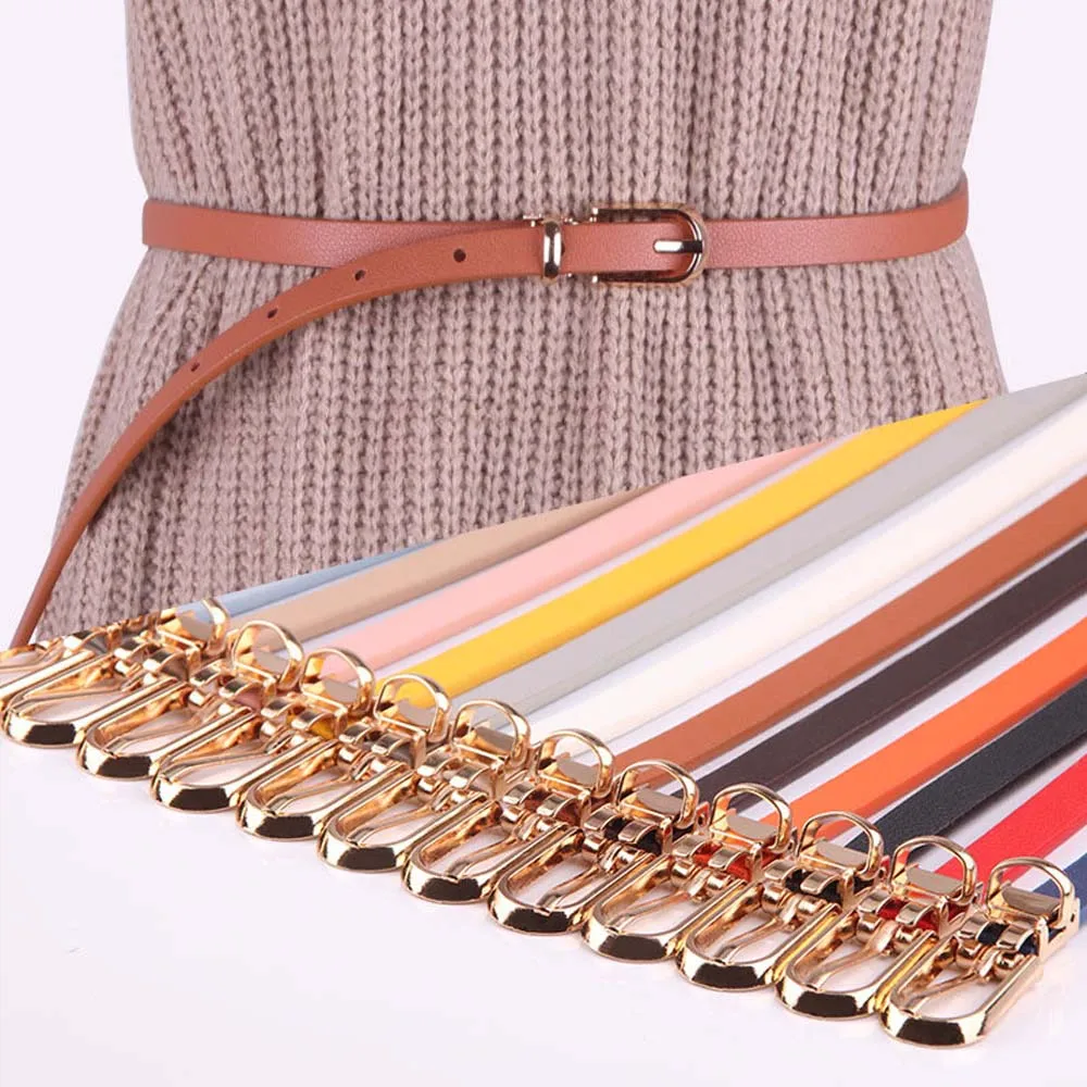 

2022Women Faux Leather Belts Candy Color Thin Skinny Waistband Adjustable Belt Women Dress Strap Cinturon Mujer Cinto Belt