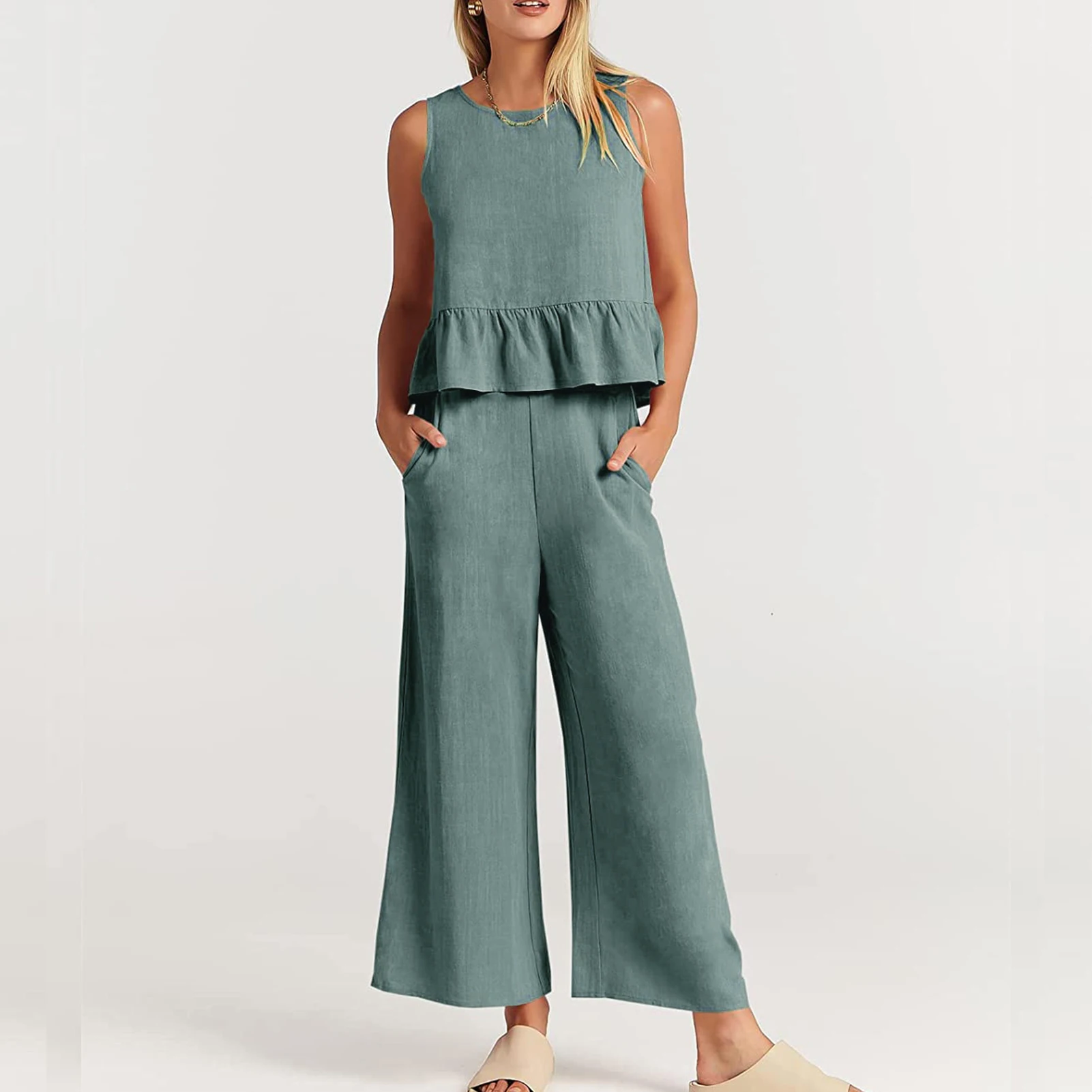 

Summer New in Matching Sets for Women Y2k Streetwear Solid Color Elegant Temperament Pant Sets Sleeveless Vest Fashion Suits