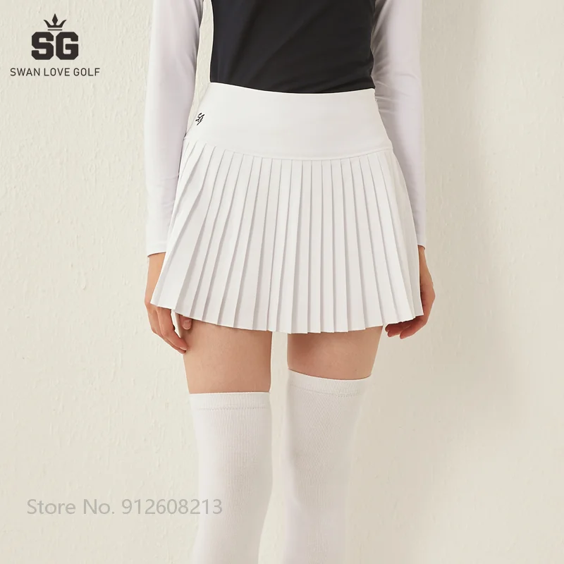 Swan Love Golf Women's Sleeveless Tank Tops Summer Ruffle Sleeve T-Shirts Ladies Short Skirt Pleated Skorts Golf Clothing Sets