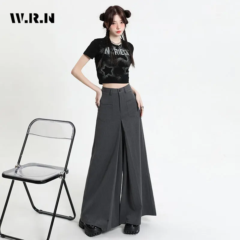 

Брюки Женские однотонные в Корейском стиле, модные повседневные мешковатые брюки оверсайз с завышенной талией, уличная одежда с широкими штанинами и карманами, Y2K