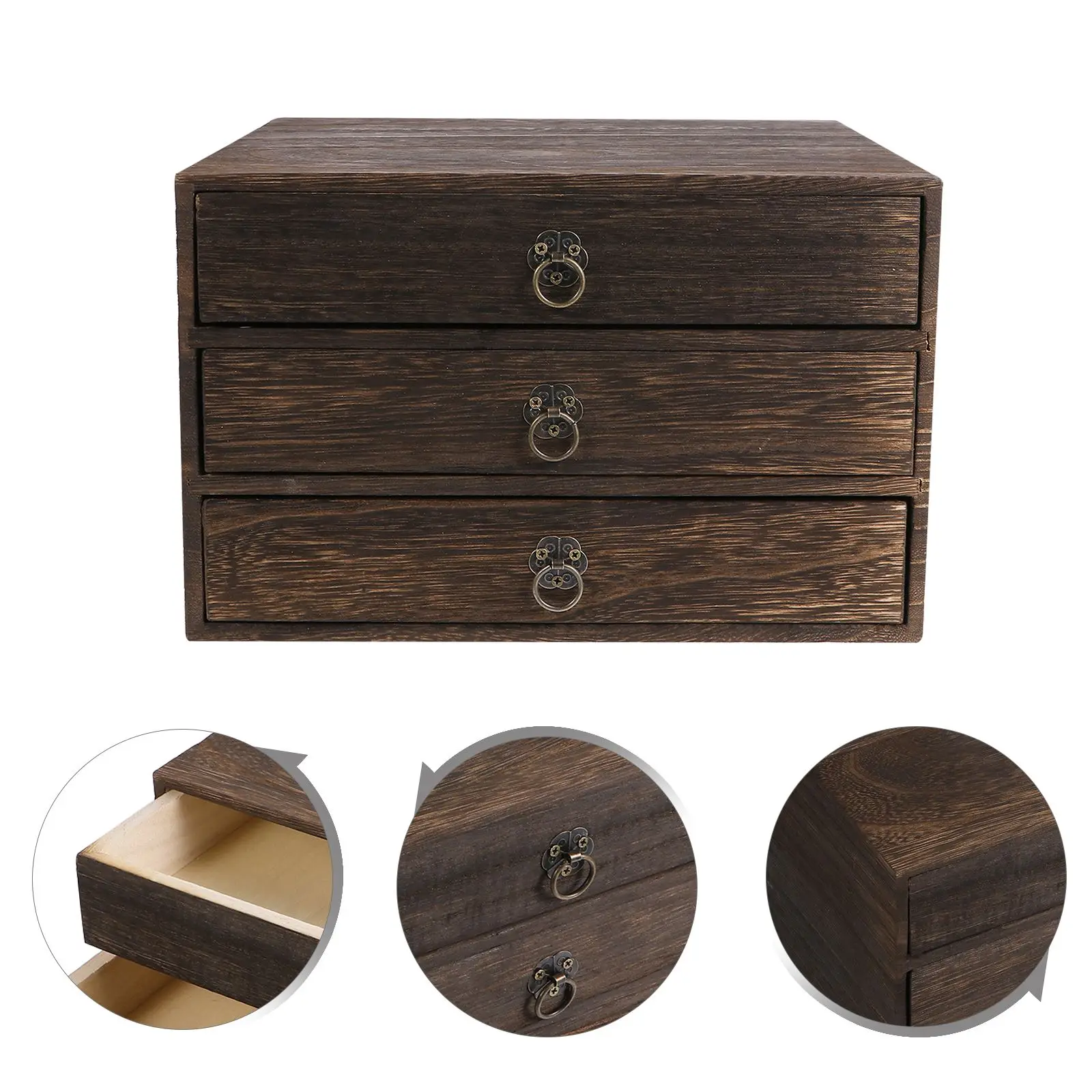 

1Pc Solid Wood Storage Desk Box Retro Drawer Type Desktop Organizer (1/2/3 Layer)