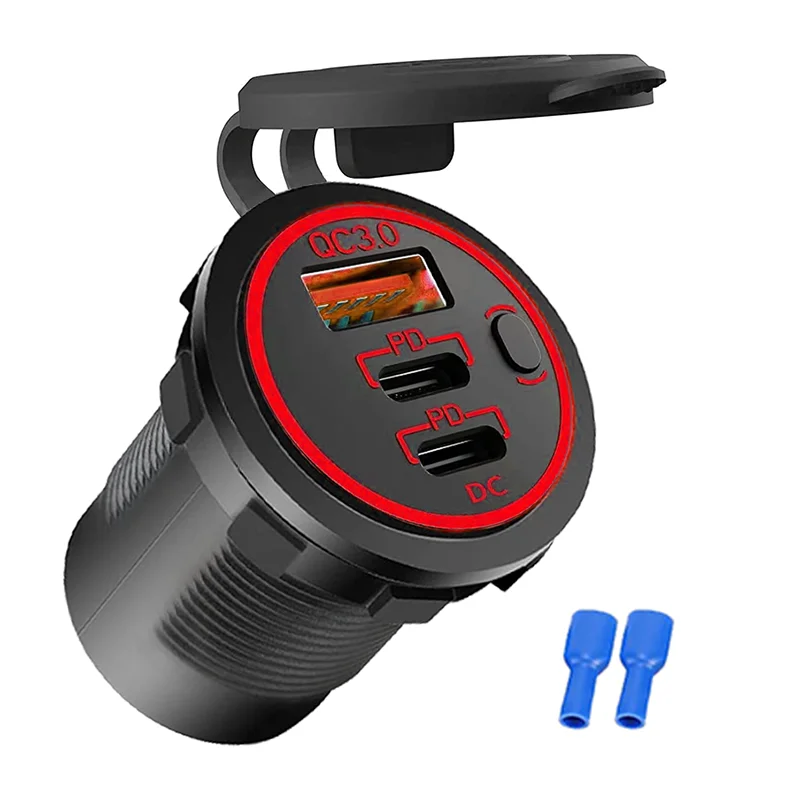 

USB-розетка 12 В, 58 Вт, С Двумя Портами PD USB-C, Быстрая Зарядка 3.0