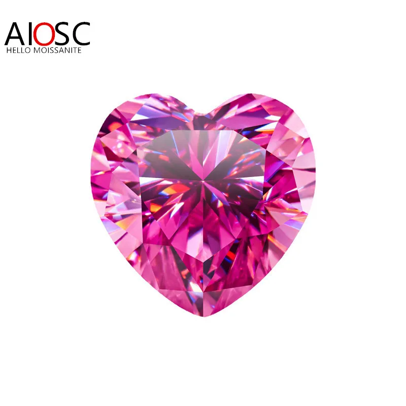 

AIOSC Heart Shape Pink Color Loose Gemstones 100% Real Moissanite VVS1 Stone for Diamond Ring with GRA Certificate Precious Gems