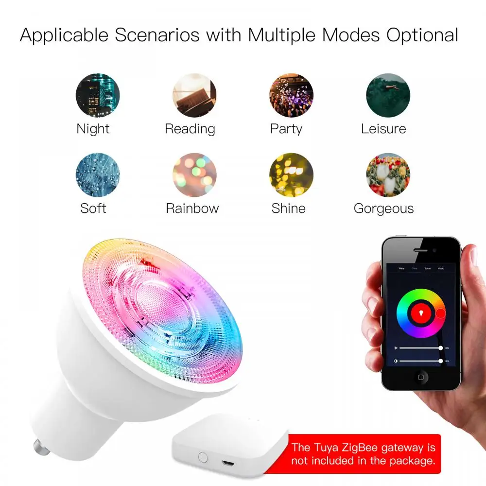 

Tuya ZigBee GU10 Smart LED Bulbs RGB+CCT White 5W Dimmable Lamps Smart Life APP Control Light Bulbs Work Alexa Google