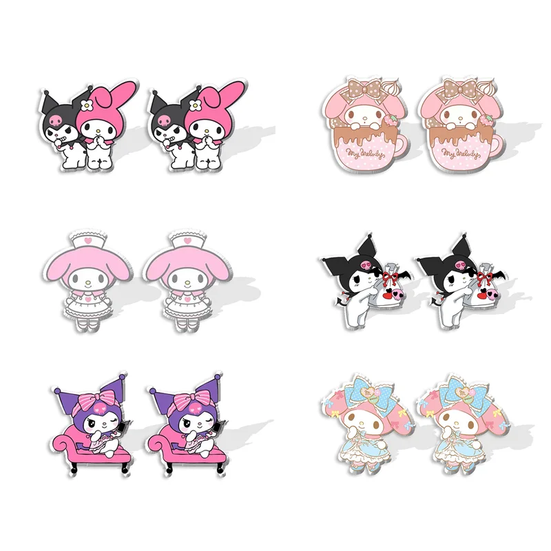 

Kawaii Sanrio Stud Earrings Cute Kuromi Melody Acrylic Cartoon Shrink Sheet Stainless Steel Pin Earrings Gifts for Girls