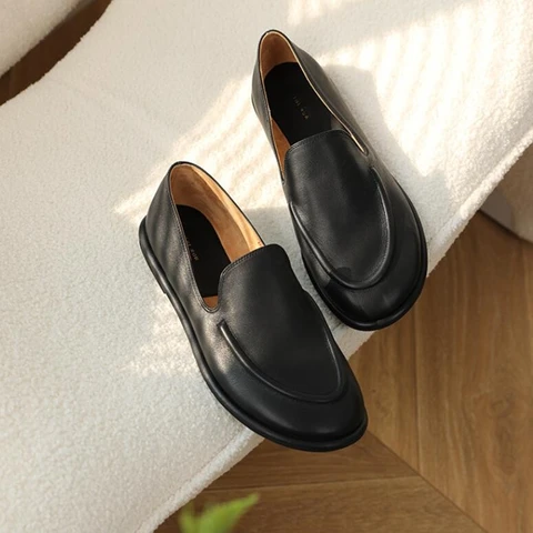 Женские лоферы из натуральной кожи AIYUQI, мягкие туфли на плоской подошве с круглым носком, без застежки, весна 2024