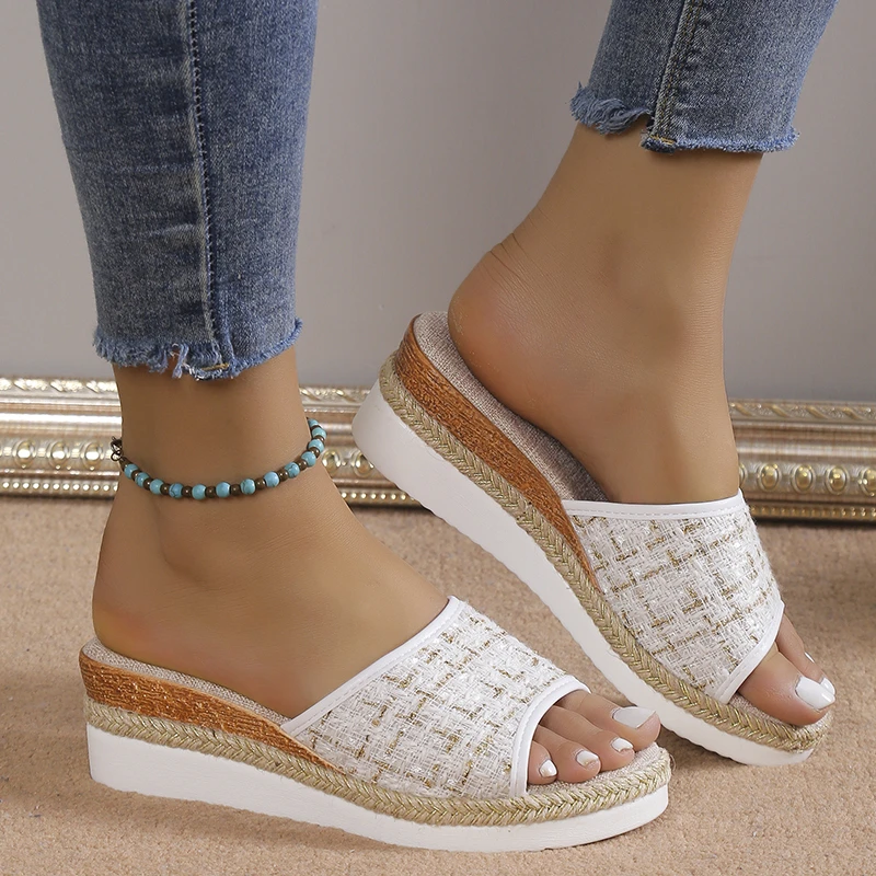 

Women's Casual Summer Sandals2023New Beach Flip Flops Retro Round Toe Open Toe Bohemian Slip on Women's Wedge Slippers Plus Size
