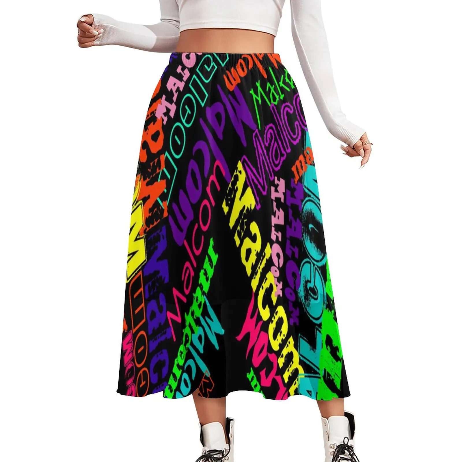 

Colorful Word Graffiti Chiffon Skirt Letter Print Y2K Long Skirts Woman Vintage Boho Skirt Pattern Bottoms Gift
