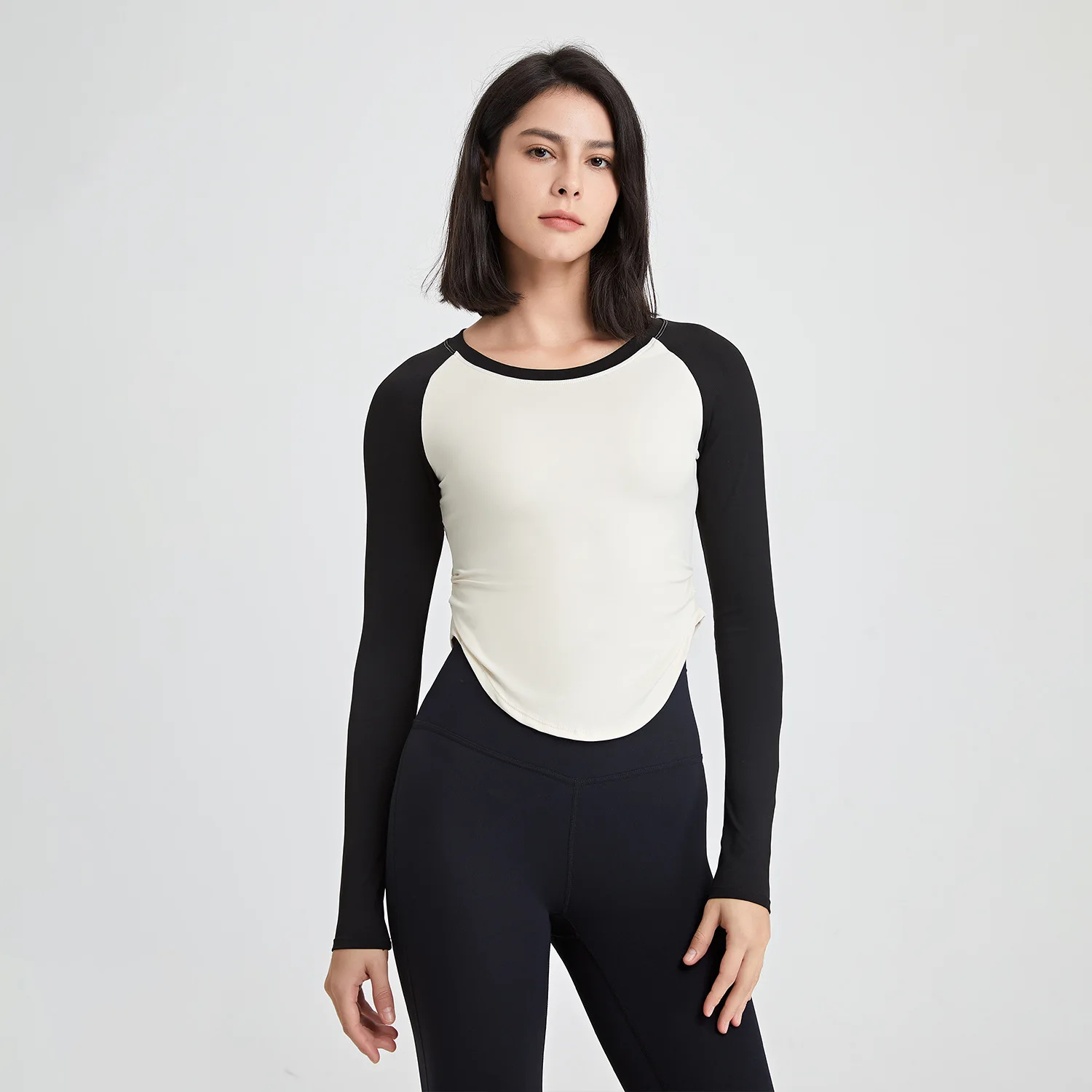 

Укороченный топ для йоги, женская одежда для фитнеса, тренировочная цветная контрастная тонкая футболка Lulu с длинным рукавом, высокоэластичная облегающая Спортивная футболка для бега