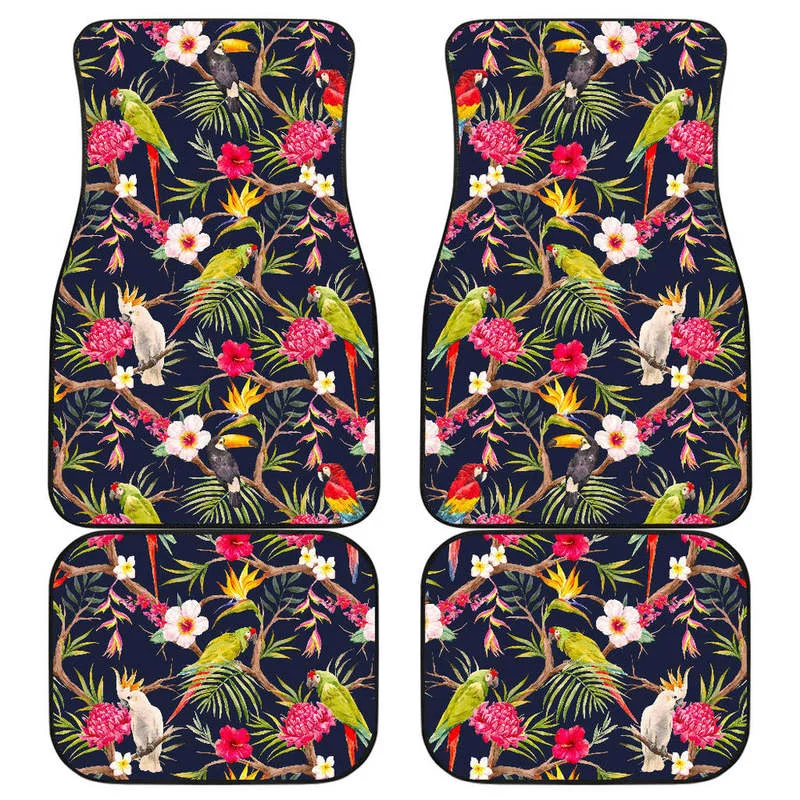 

Parrot Toucan Tropical Pattern Print Front and Back Car Floor Mats Heavy Carpet Front and Rear Full Set 4PCs Pack