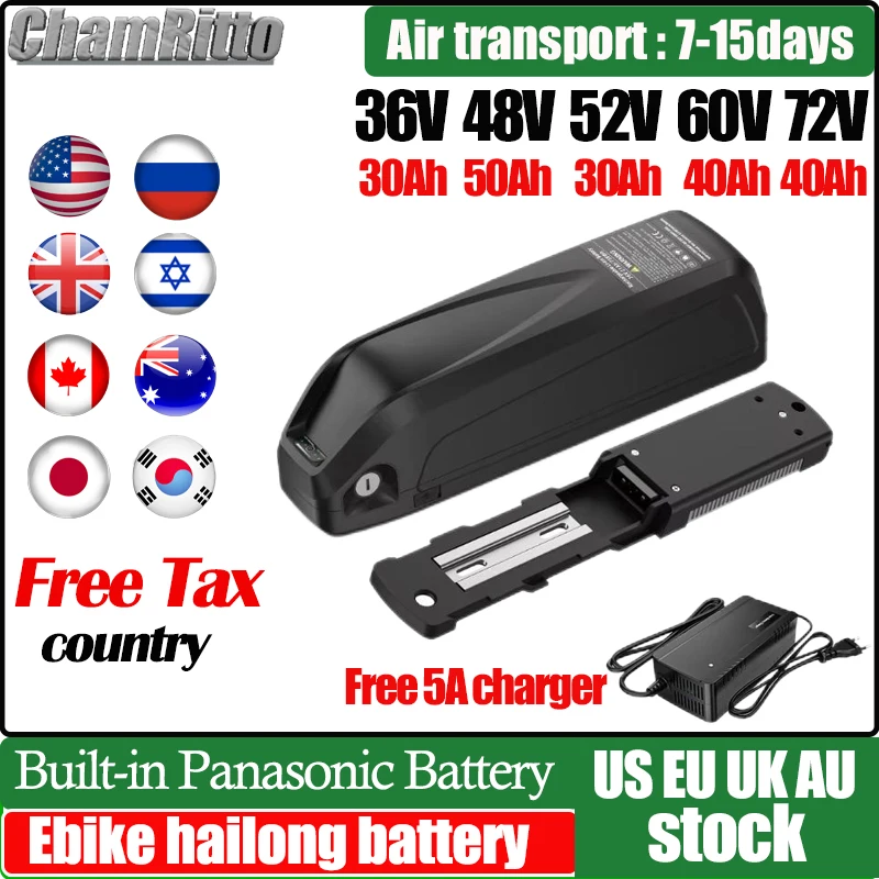 Электрический литиевый аккумулятор для электровелосипеда 36 В 48 52 60 в 72 20 Ач 30 35 40 50