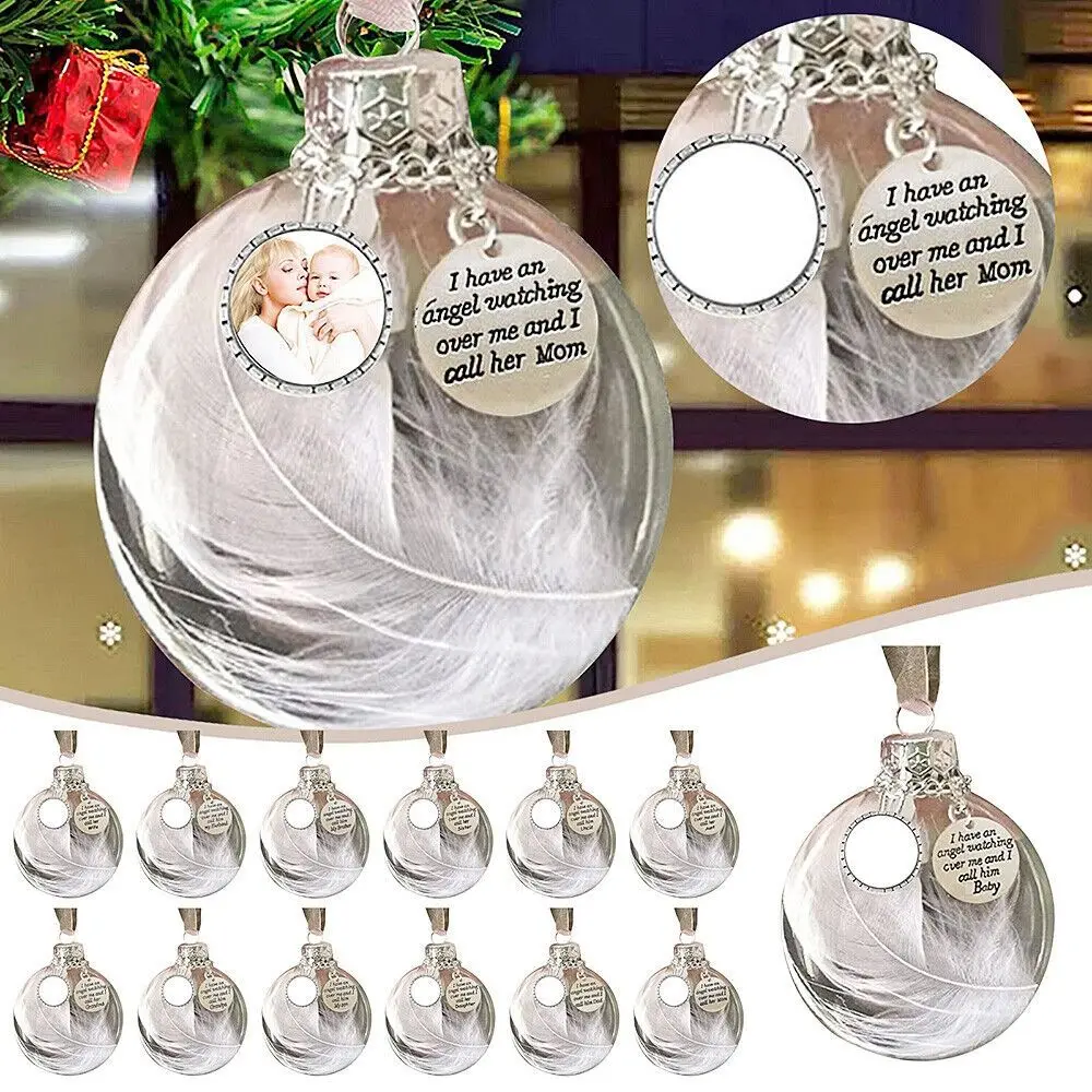 

Angel Feather Ball Transparent Plastic Ball DIY Photo Memorial Ornaments Christmas Tree Hanging Pendant Decoration