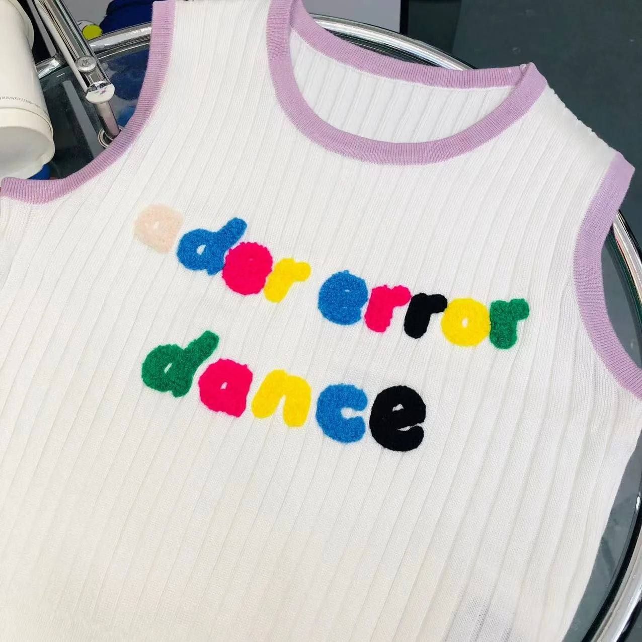 

Custom ADER 2023 High Quality Sexy Print Letter Swirl Vest Sleeveless Knitted Women Sweater